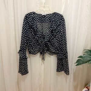 Miss Selfridge Cropped Chiffon Black and White Polka Dot Blouse size 12
